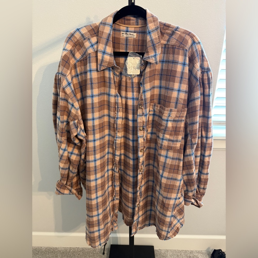 We The Free Brown and Blue Plaid Button-Down Shirt